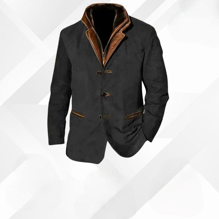 Herren Klassischer Wildleder-Blazer Knopfleiste vorne Lederdetails - Schwarz