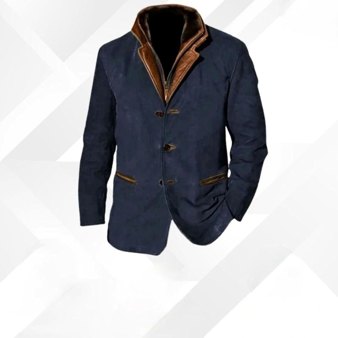 Herren Klassischer Wildleder-Blazer Knopfleiste vorne Lederdetails - Dunkelblau