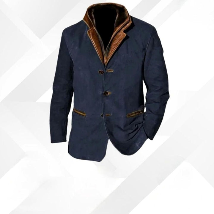 Herren Klassischer Wildleder-Blazer Knopfleiste vorne Lederdetails - Dunkelblau