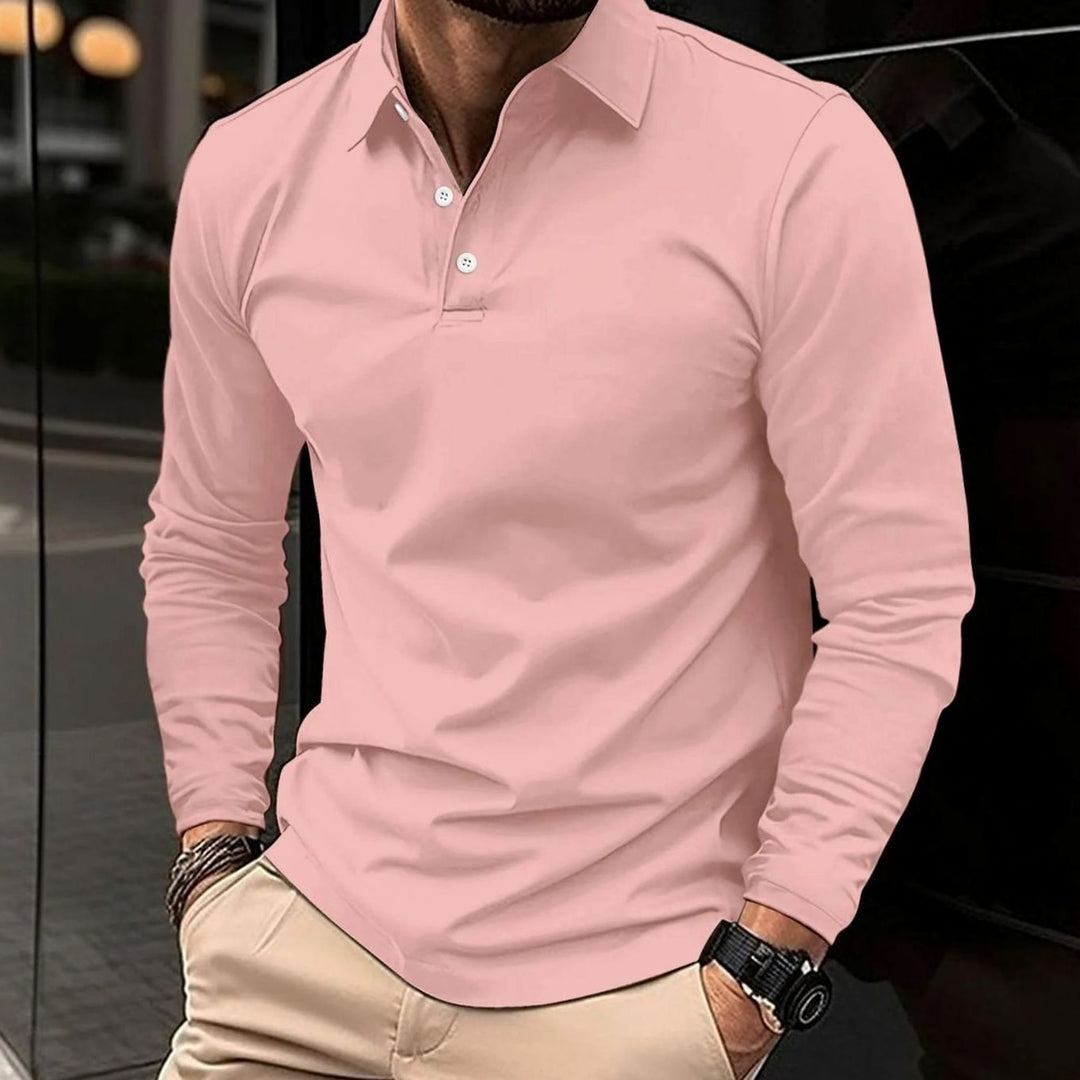 Herren Klassisches Langarm-Poloshirt Slim-Fit Kentkragen - Rosa