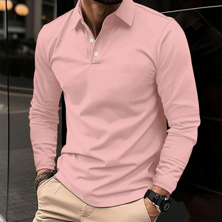 Herren Klassisches Langarm-Poloshirt Slim-Fit Kentkragen - Rosa