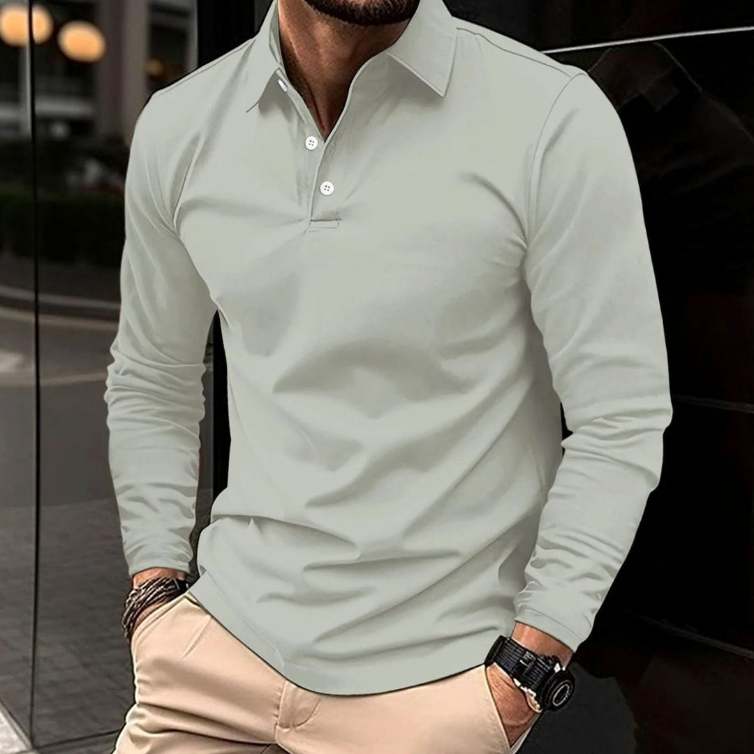 Herren Klassisches Langarm-Poloshirt Slim-Fit Kentkragen - Grau