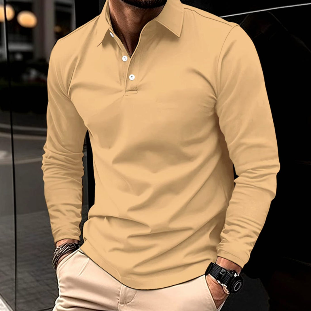 Herren Klassisches Langarm-Poloshirt Slim-Fit Kentkragen - Khaki