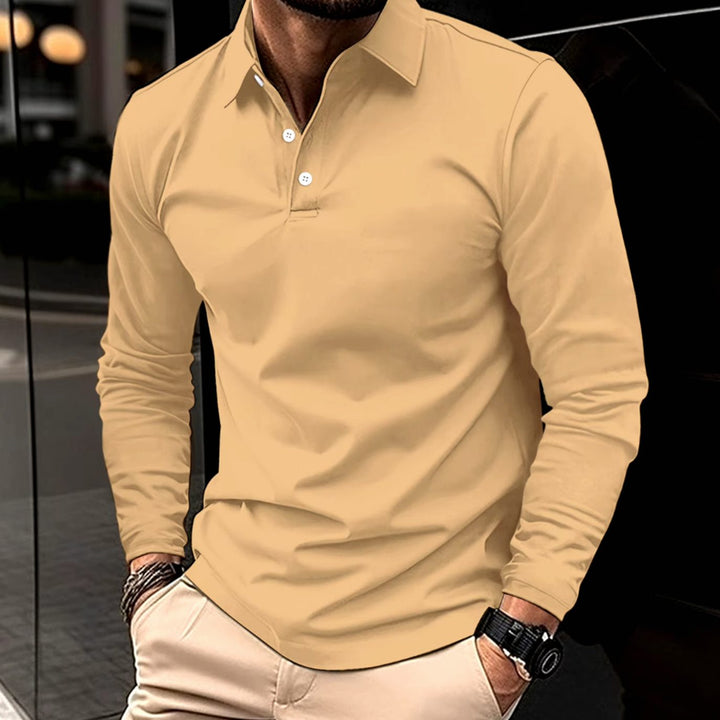 Herren Klassisches Langarm-Poloshirt Slim-Fit Kentkragen - Khaki