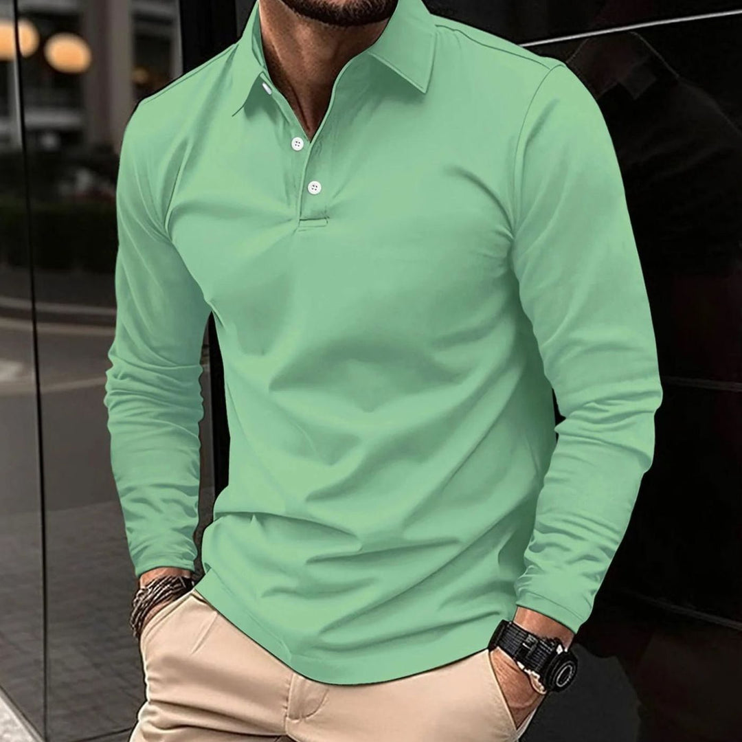 Herren Klassisches Langarm-Poloshirt Slim-Fit Kentkragen - Grün