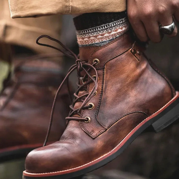Herren Knöchelhohe Schnür-Stiefeletten aus robustem Lederimitat - Braun