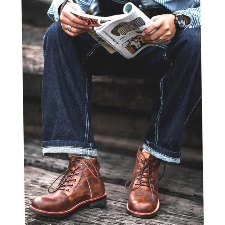 Herren Knöchelhohe Schnür-Stiefeletten aus robustem Lederimitat