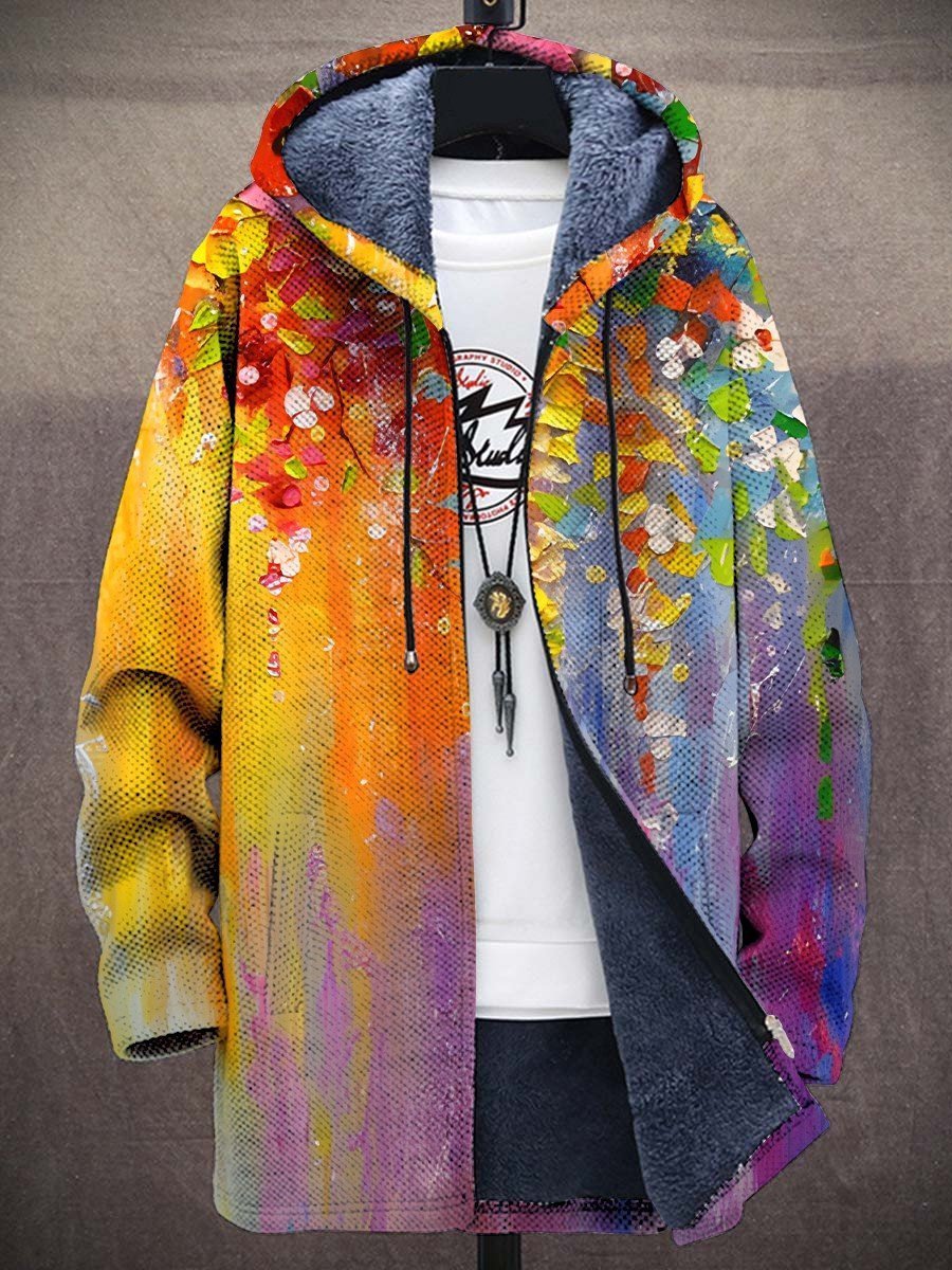 Herren Kunstdruck Fleece-Gefütterter Oversized Mens Cardigan mit Kapuze