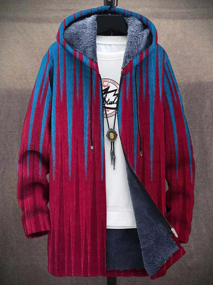 Herren Kunstdruck Fleece-Gefütterter Oversized Mens Cardigan mit Kapuze - Rot