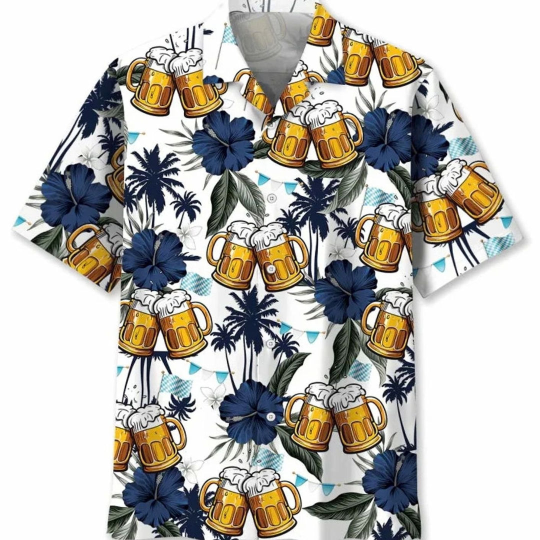 Herren Kurzarm-Hawaiihemd mit Oktoberfest-Bierkrug-Print