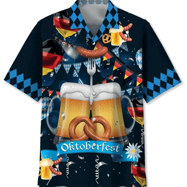 Herren Kurzarm-Hawaiihemd mit Oktoberfest-Bierkrug-Print