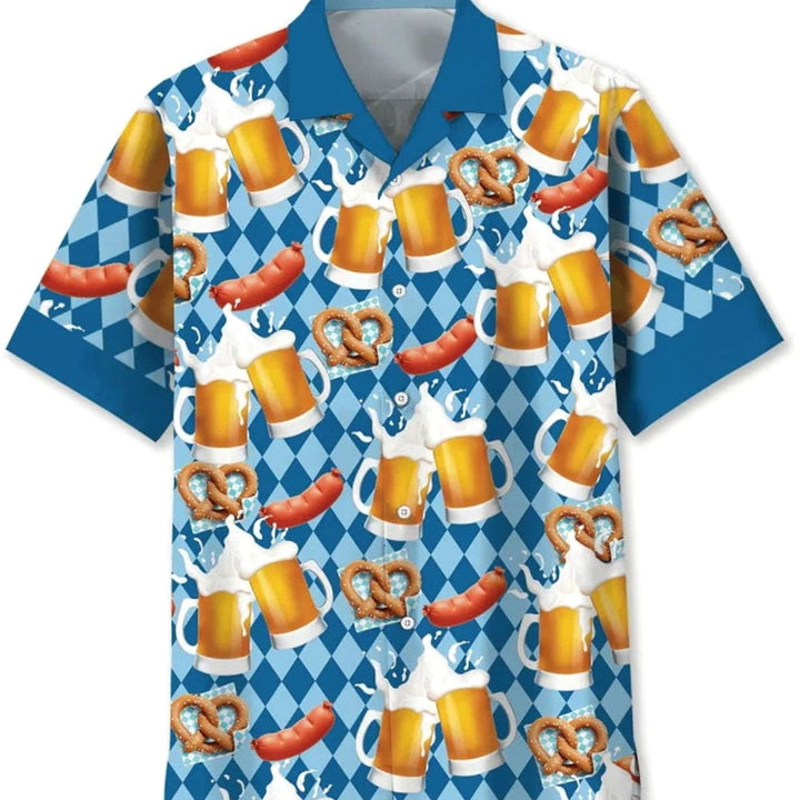 Herren Kurzarm-Hawaiihemd mit Oktoberfest-Bierkrug-Print