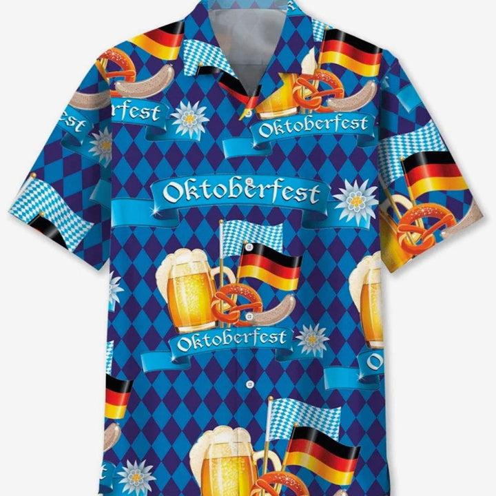 Herren Kurzarm-Hawaiihemd mit Oktoberfest-Bierkrug-Print