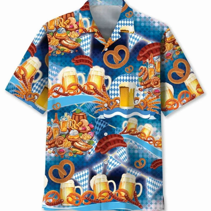 Herren Kurzarm-Hawaiihemd mit Oktoberfest-Bierkrug-Print