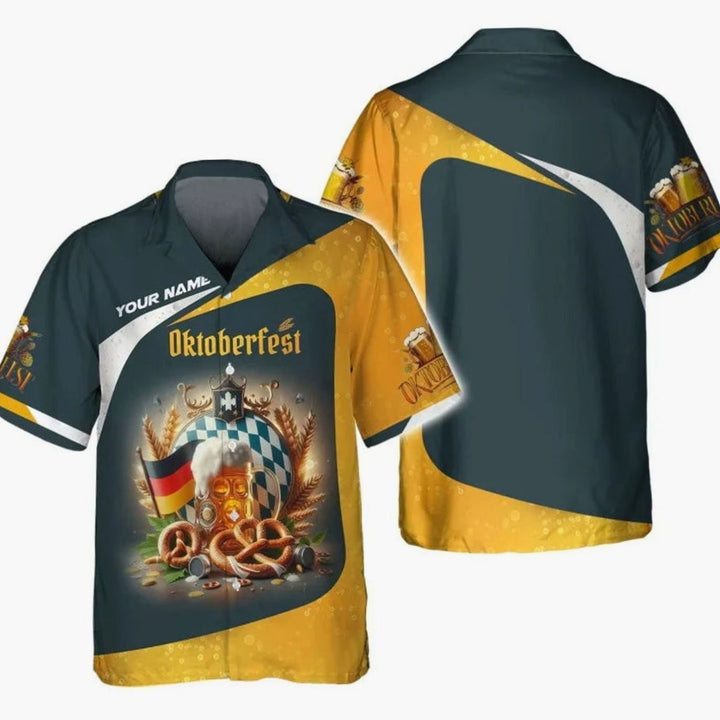 Herren Kurzarm-Hawaiihemd mit Oktoberfest-Bierkrug-Print