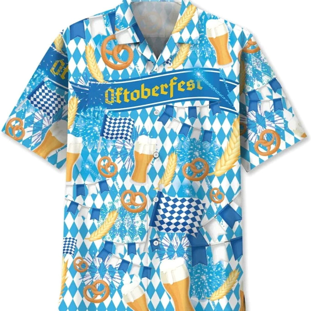 Herren Kurzarm-Hawaiihemd mit Oktoberfest-Bierkrug-Print