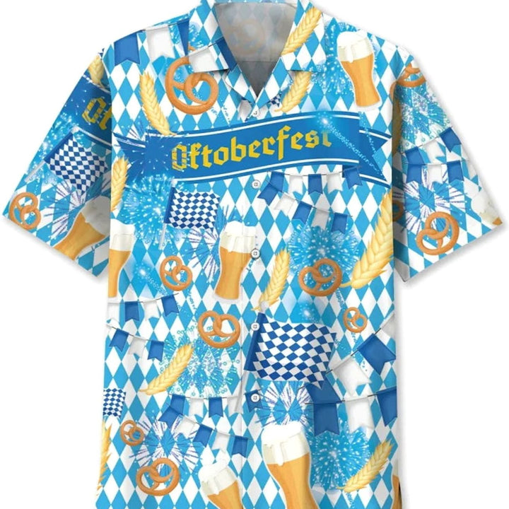 Herren Kurzarm-Hawaiihemd mit Oktoberfest-Bierkrug-Print