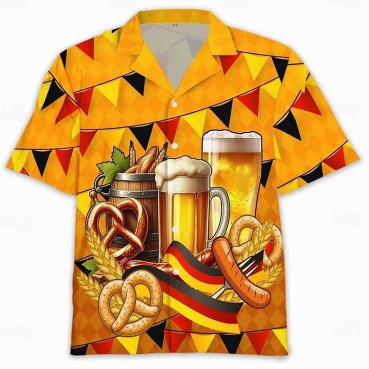 Herren Kurzarm-Hawaiihemd Oktoberfest Bier Brezel Motiv