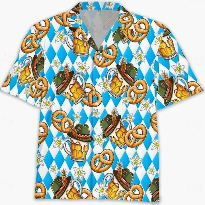 Herren Kurzarm-Hawaiihemd Oktoberfest Bier Brezel Motiv