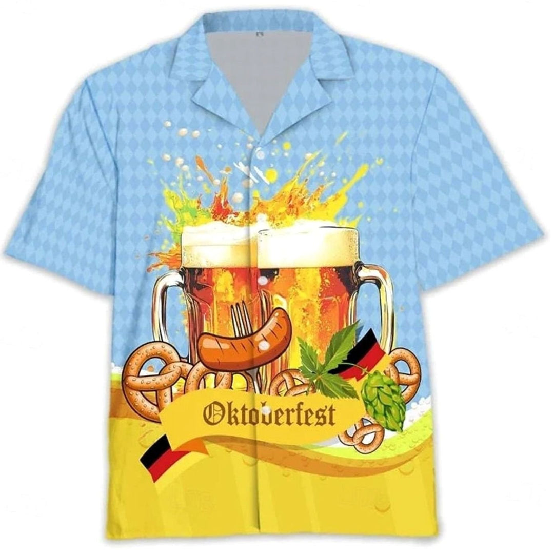 Herren Kurzarm-Hawaiihemd Oktoberfest Bier Brezel Motiv