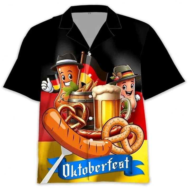 Herren Kurzarm-Hawaiihemd Oktoberfest Bier Brezel Motiv