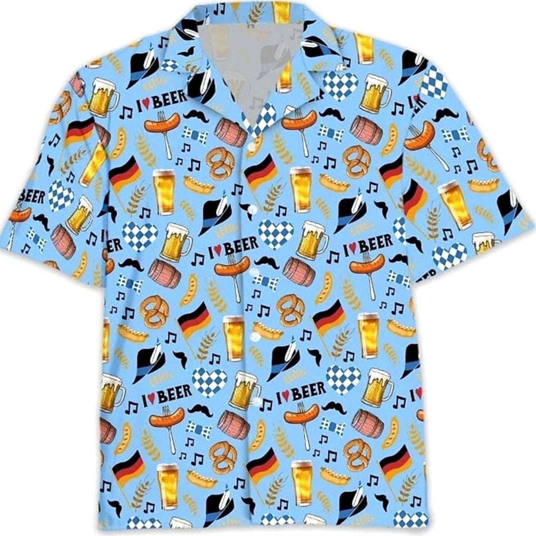 Herren Kurzarm-Hawaiihemd Oktoberfest Bier Brezel Motiv