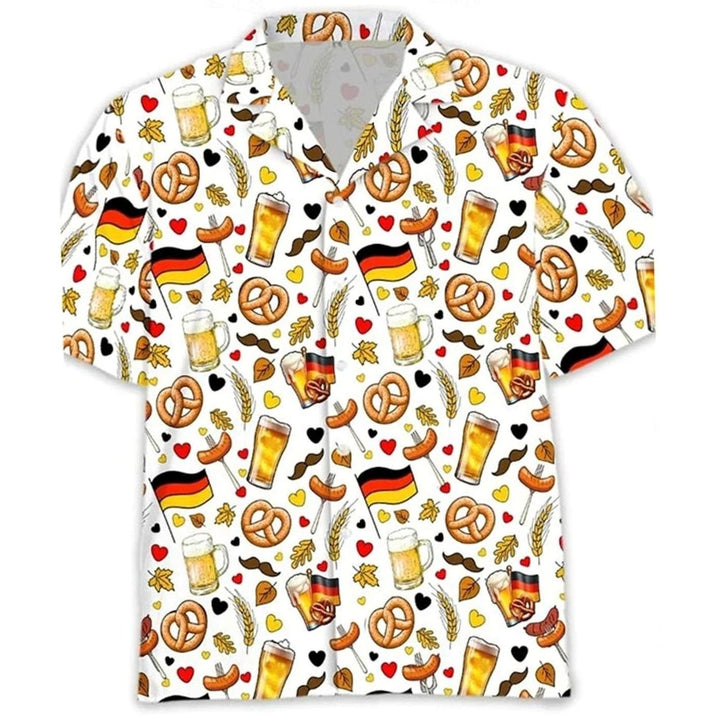 Herren Kurzarm-Hawaiihemd Oktoberfest Bier Brezel Motiv