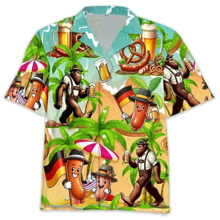Herren Kurzarm-Hawaiihemd Oktoberfest Bier Brezel Motiv