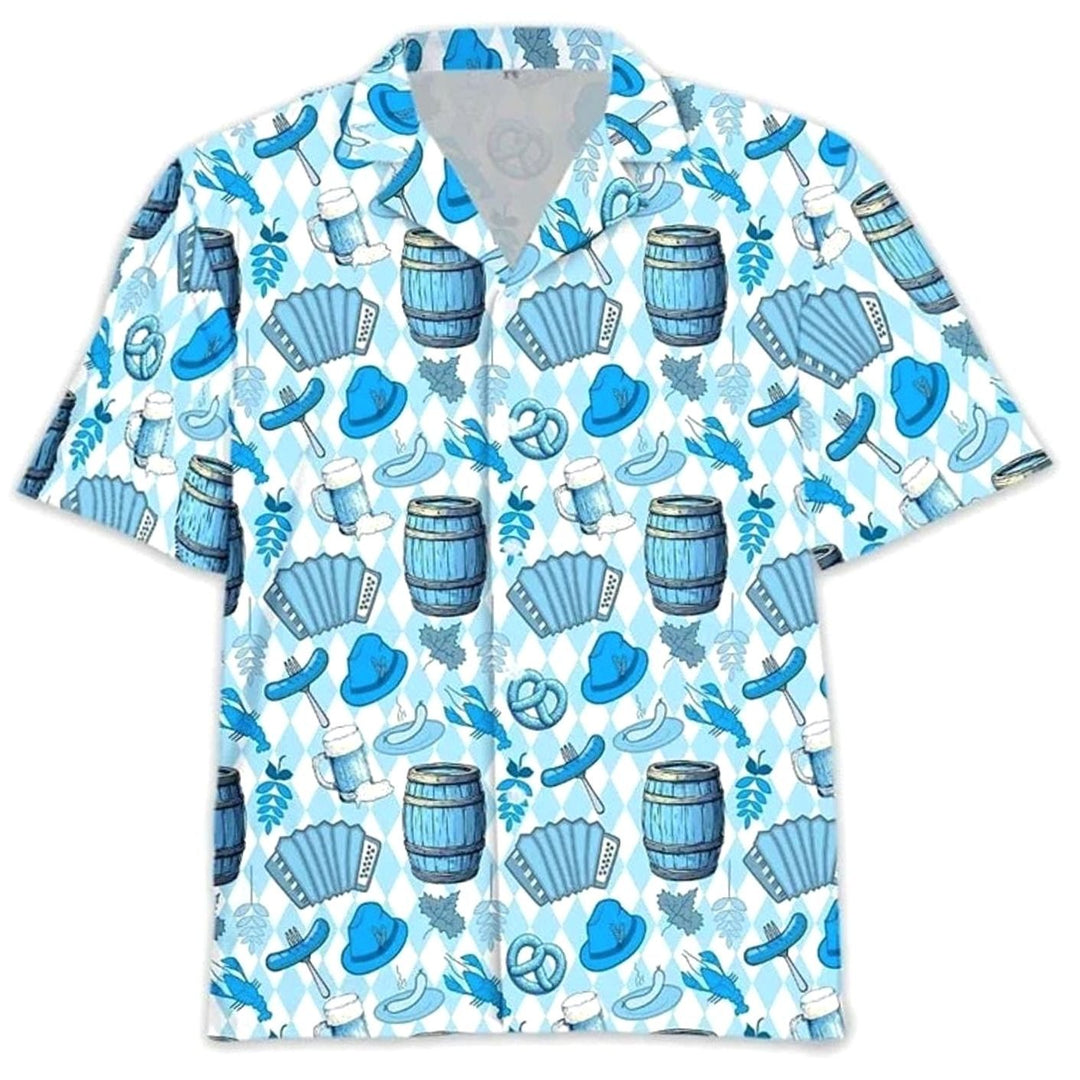 Herren Kurzarm-Hawaiihemd Oktoberfest Bier Brezel Motiv