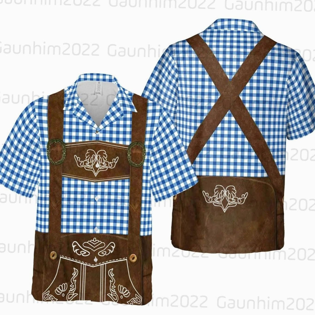 Herren Kurzarm-Hawaiihemd Oktoberfest Lederhosen-Motiv Bierkrug