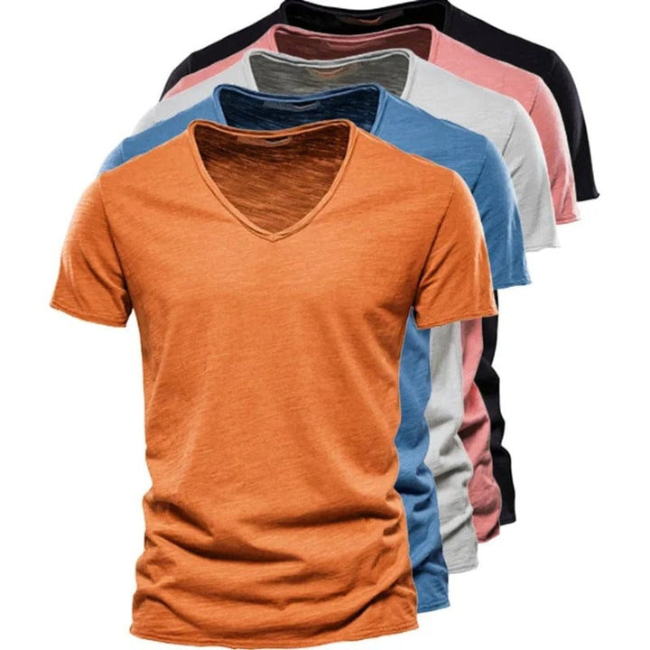 Herren Kurzarm V-Ausschnitt Slim-Fit T-Shirt knitterfrei