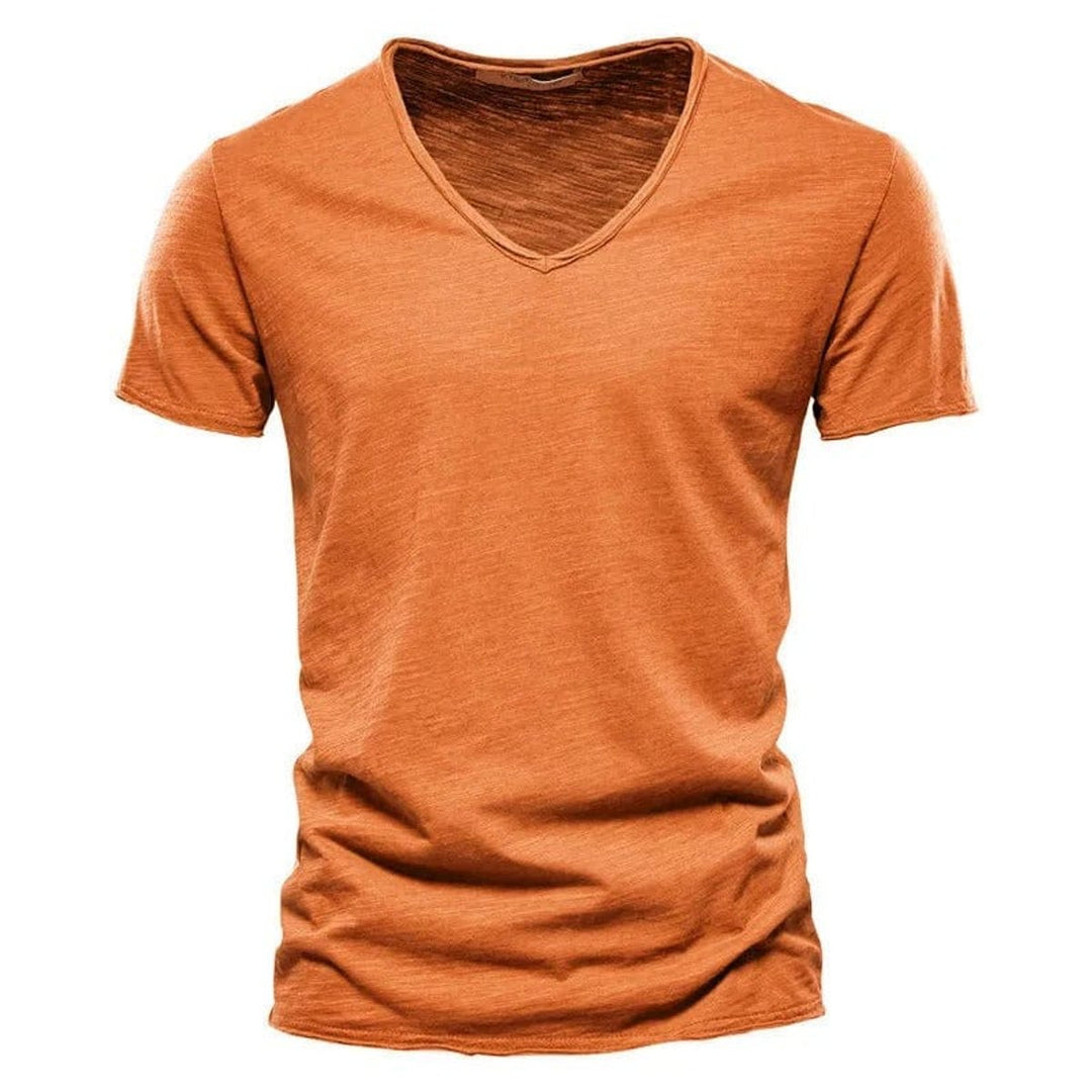 Herren Kurzarm V-Ausschnitt Slim-Fit T-Shirt knitterfrei - Orange