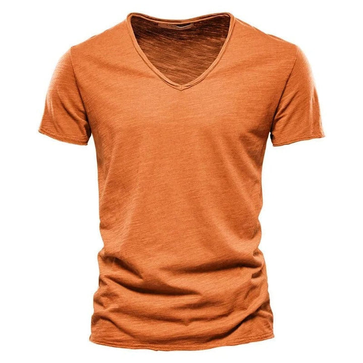 Herren Kurzarm V-Ausschnitt Slim-Fit T-Shirt knitterfrei - Orange