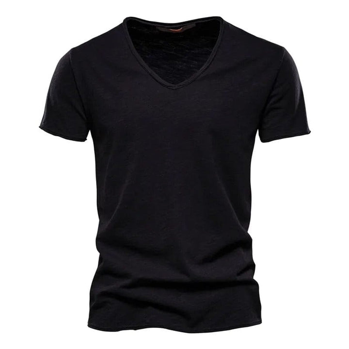 Herren Kurzarm V-Ausschnitt Slim-Fit T-Shirt knitterfrei - Schwarz