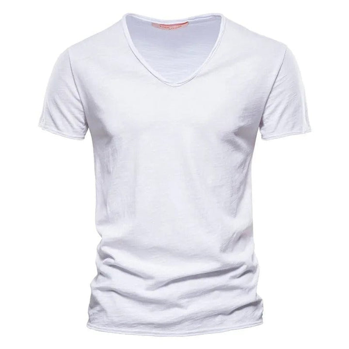 Herren Kurzarm V-Ausschnitt Slim-Fit T-Shirt knitterfrei - Weiß