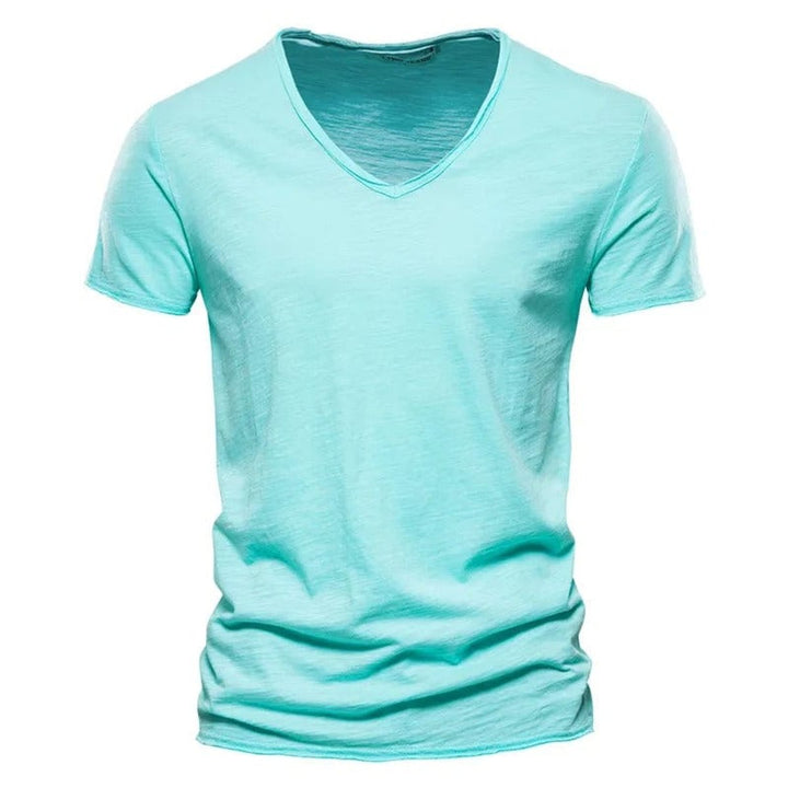 Herren Kurzarm V-Ausschnitt Slim-Fit T-Shirt knitterfrei - Türkis
