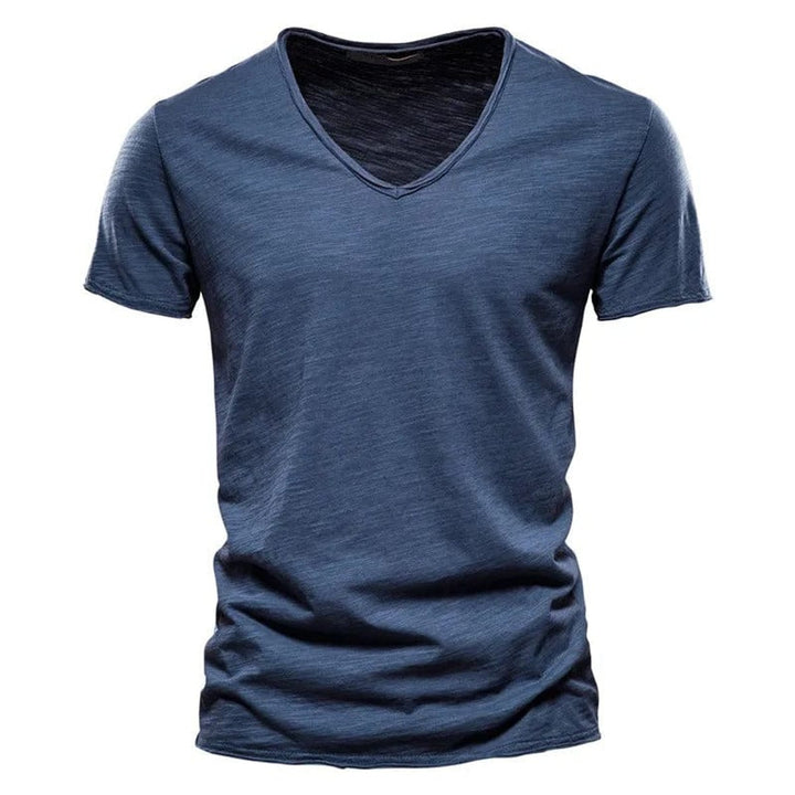 Herren Kurzarm V-Ausschnitt Slim-Fit T-Shirt knitterfrei - Dunkelblau