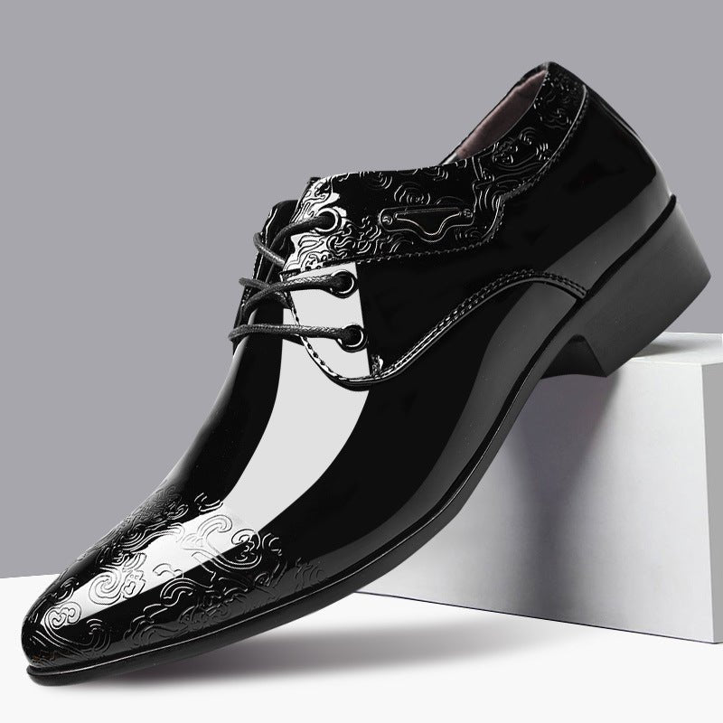 Herren Lacklederlook Derby-Schnürschuhe mit geprägtem Wirbelmuster