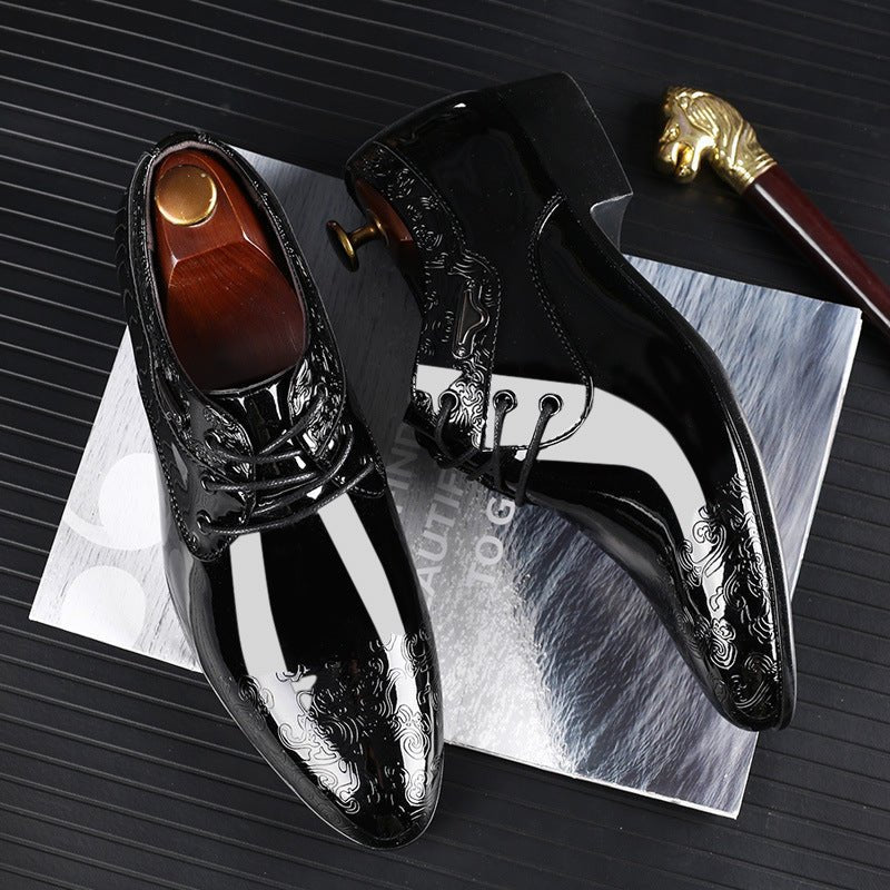 Herren Lacklederlook Derby-Schnürschuhe mit geprägtem Wirbelmuster - Black