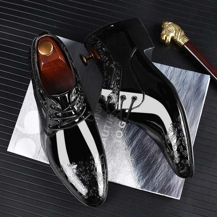 Herren Lacklederlook Derby-Schnürschuhe mit geprägtem Wirbelmuster - Black