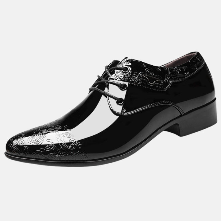 Herren Lacklederlook Derby-Schnürschuhe mit geprägtem Wirbelmuster