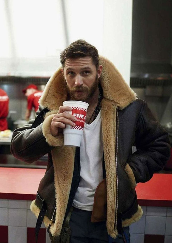 Herren Lammfell-Fliegerjacke mit Reißverschluss klassischer Aviator-Schnitt