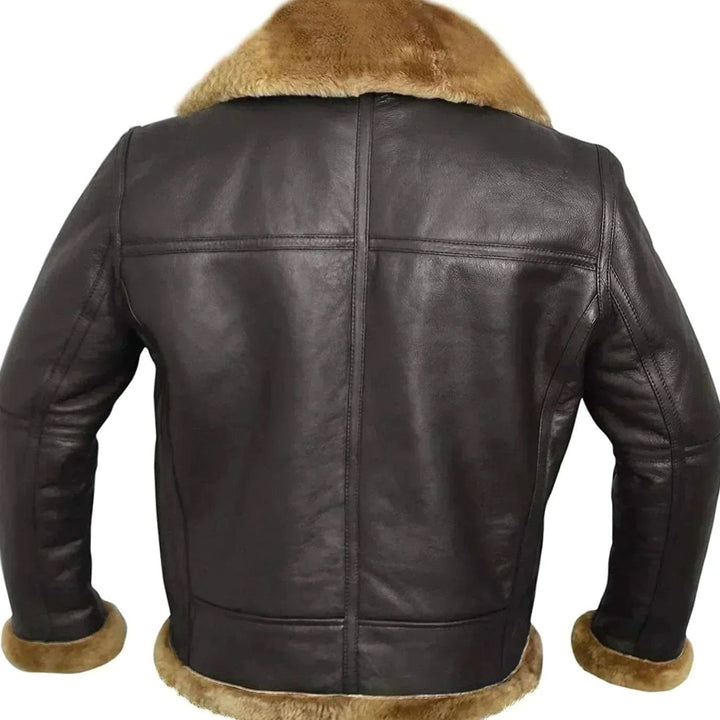 Herren Lammfell-Fliegerjacke mit Reißverschluss klassischer Aviator-Schnitt