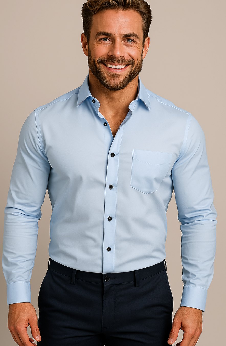 Herren Langarm-Businesshemd tailliertem Schnitt Brusttasche - Himmelblau