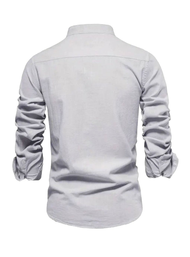 Herren Langarm-Freizeithemd mit Knöpfen Stehkragen Slim-Fit
