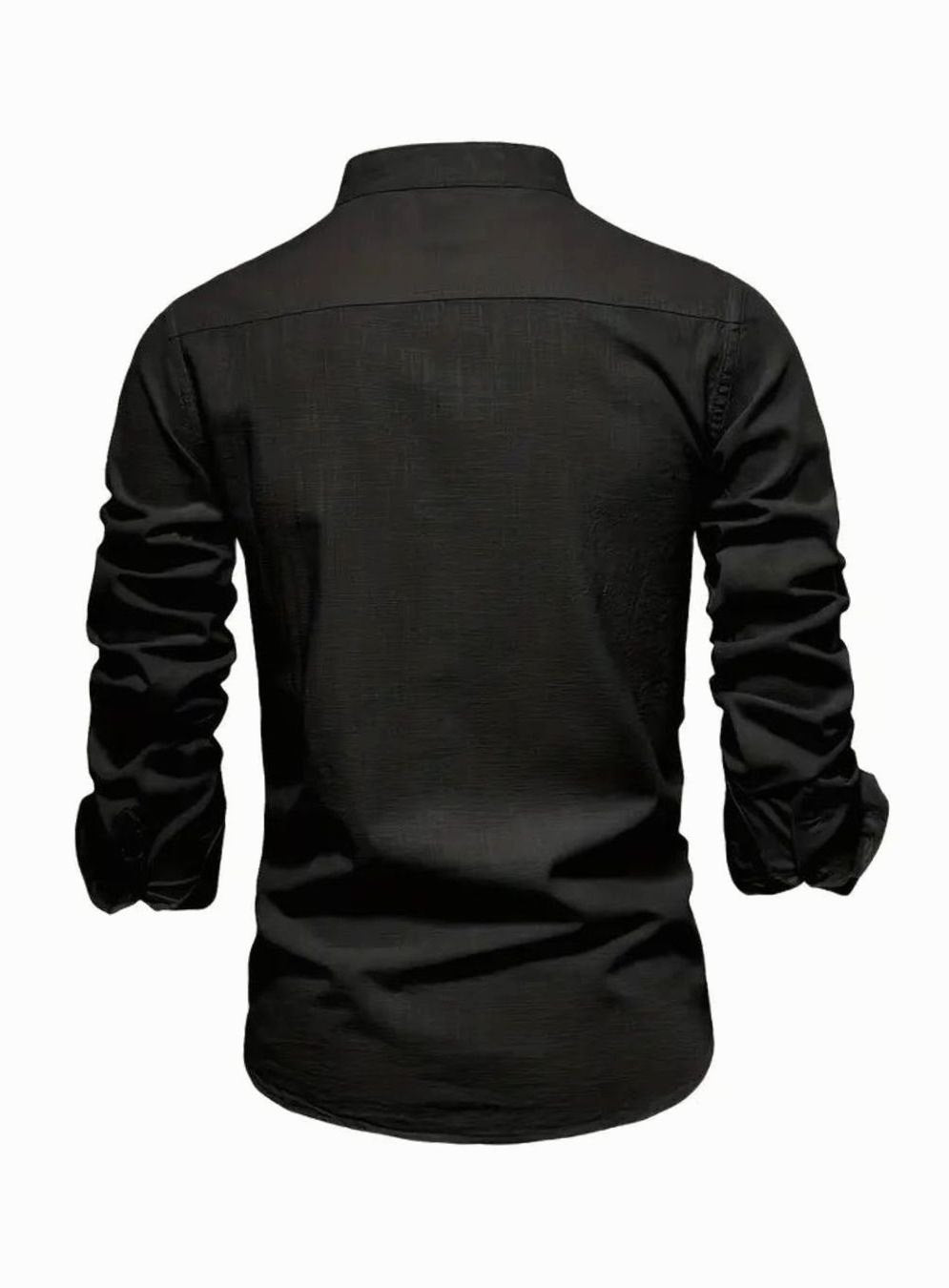 Herren Langarm-Freizeithemd mit Knöpfen Stehkragen Slim-Fit