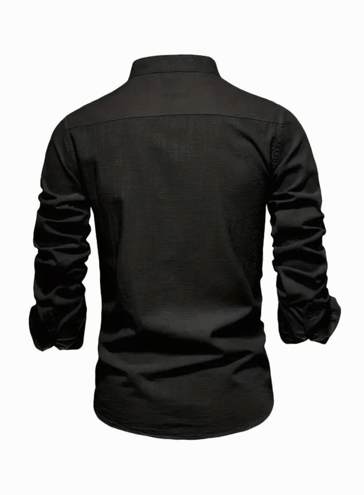 Herren Langarm-Freizeithemd mit Knöpfen Stehkragen Slim-Fit