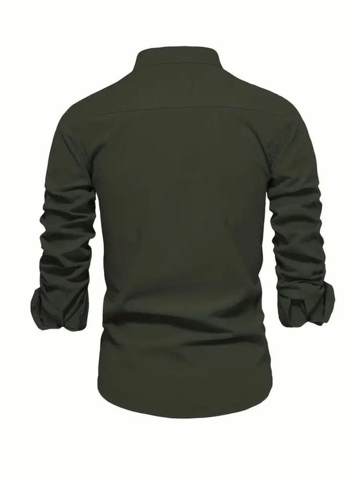 Herren Langarm-Freizeithemd mit Knöpfen Stehkragen Slim-Fit
