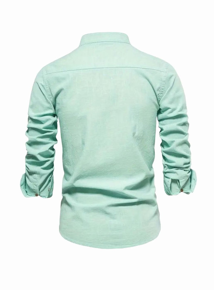 Herren Langarm-Freizeithemd mit Knöpfen Stehkragen Slim-Fit