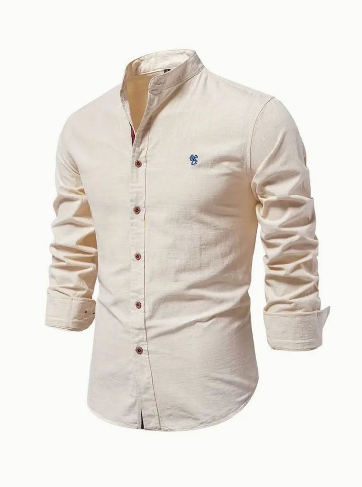 Herren Langarm-Freizeithemd mit Knöpfen Stehkragen Slim-Fit - Aprikose